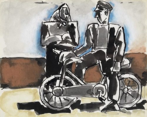 Josef HERMAN - Man on bicycle chatting